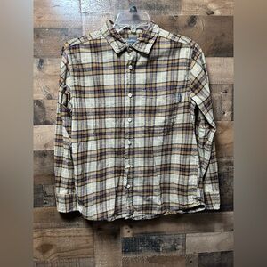 Eddie Bauer Men’s Plaid Flannel Button Up Shirt Medium Tan Brown Long Sleeve